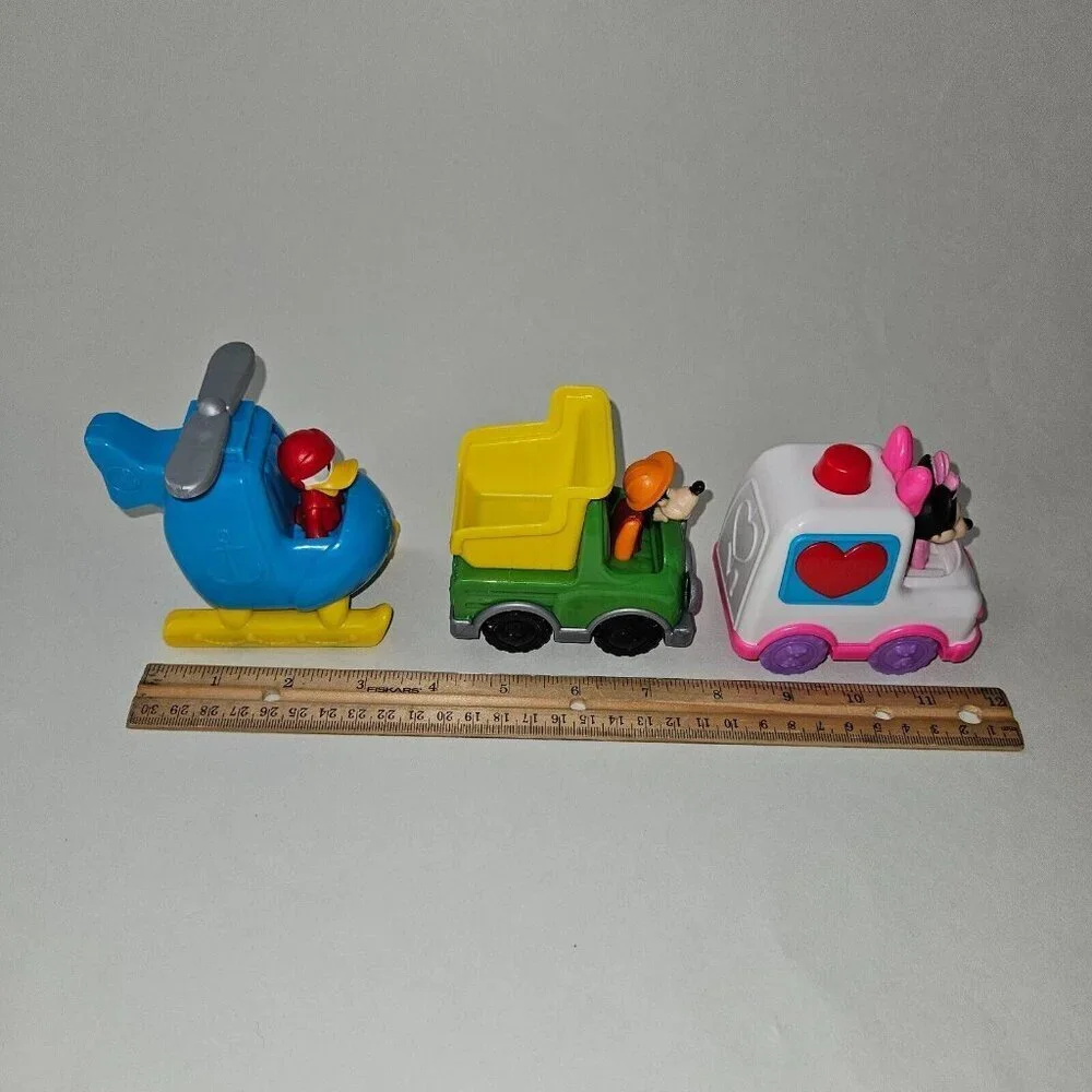 4 Disney Mickey Mouse Let's Work Vehicle Lot Minnie Goofy Donald Duck Helicopter